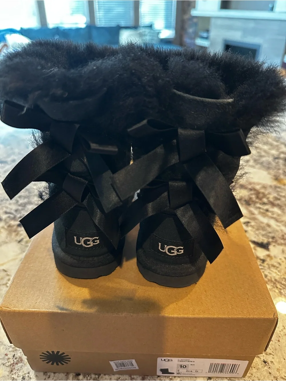 UGG Kids Bailey Bow II Fur-Trim Boots in Black